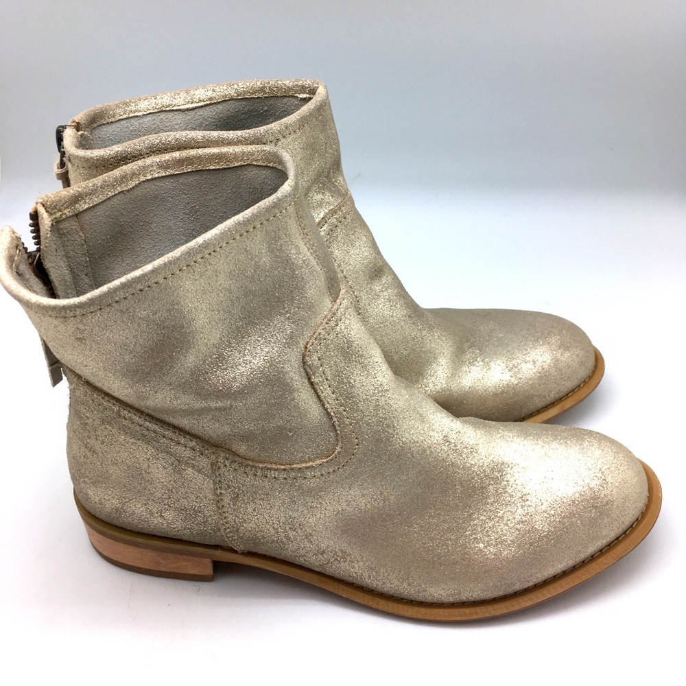 GAP Leather Metallic Gold Zip Back Ankle Boots